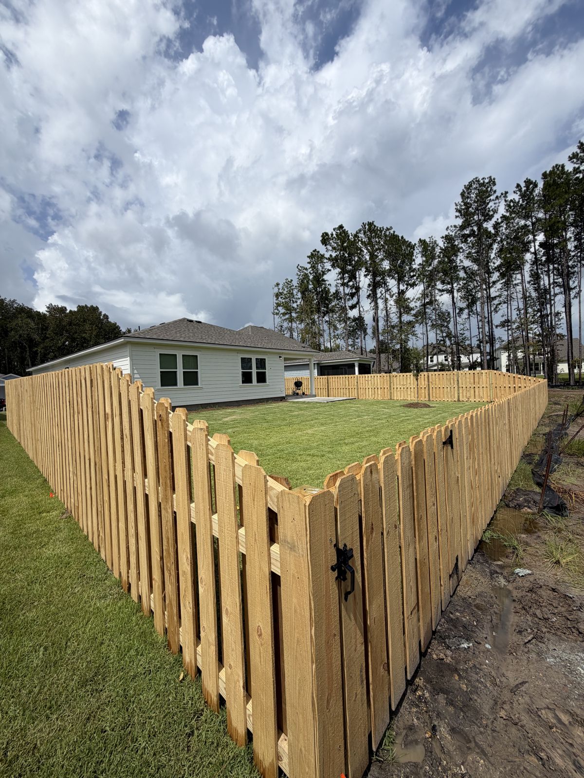 Shadow box wood fence at a new home by ProGuard Fencing